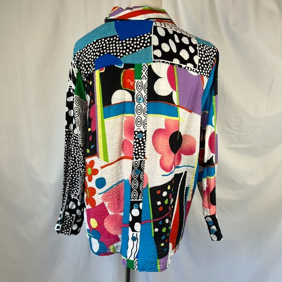 Ali Miles Abstract Button Up Top Size PL Artsy Quirky Art Teacher Creative - Picture 6 of 15